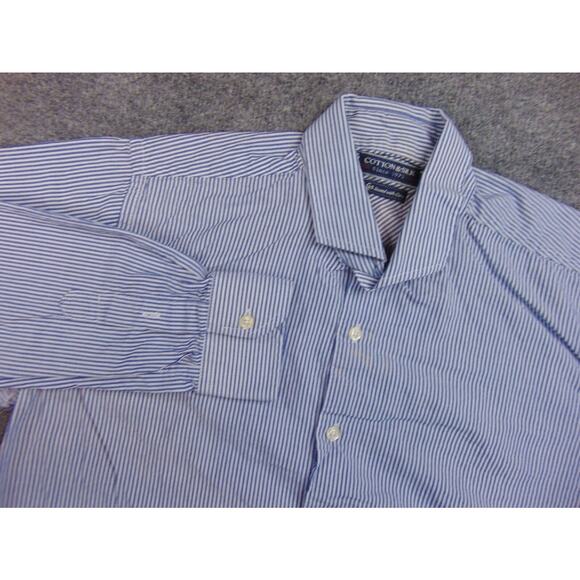 Cotton & Silk Shirt Mens Large 43 Blue White Striped Long Sleeve‎ Button Front - Picture 1 of 9